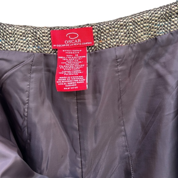 Oscar De La Renta Tweed Skirt Sz 14 A-Line Olive Green Academia Cottagecore Boho - Picture 9 of 16